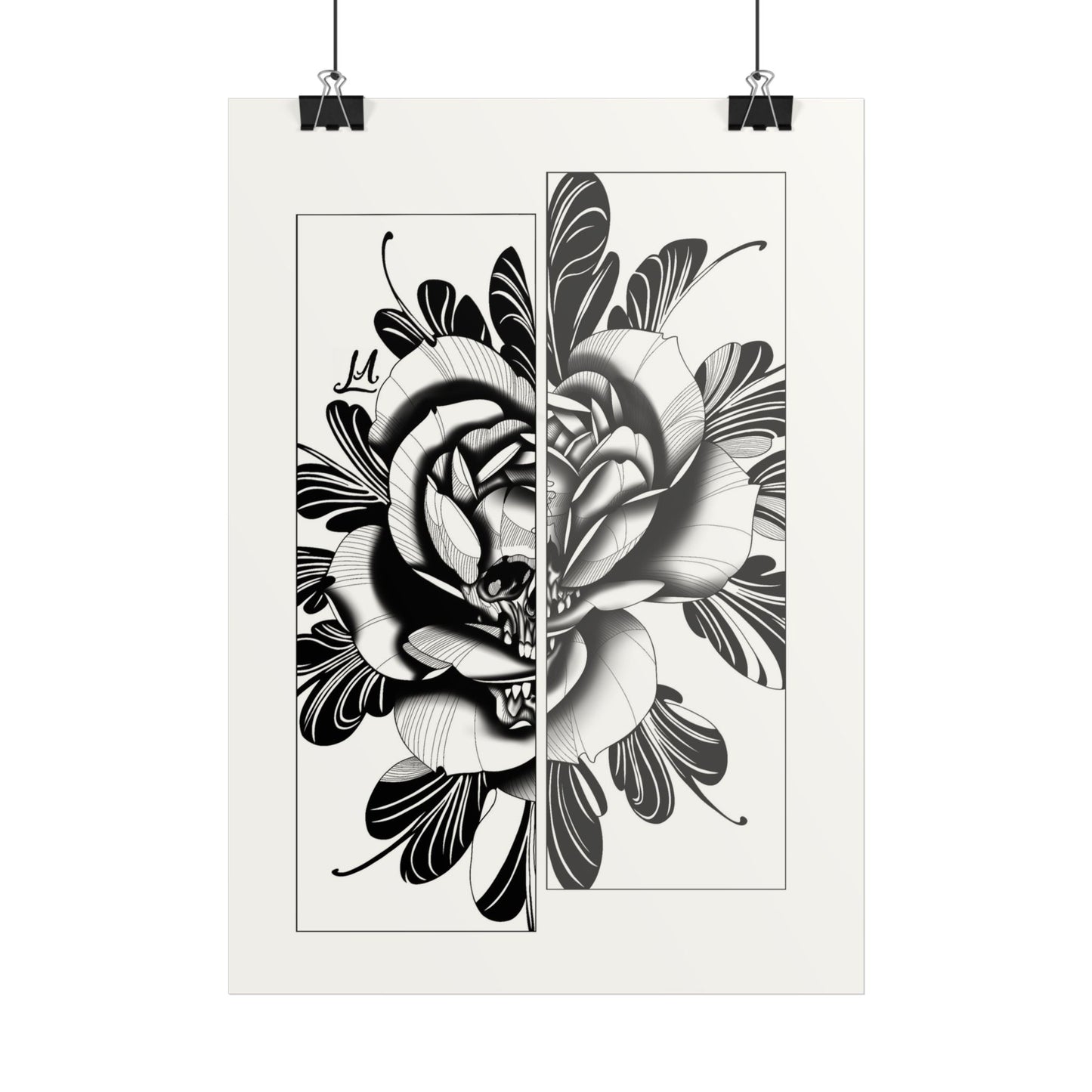 Black & White skull in rose