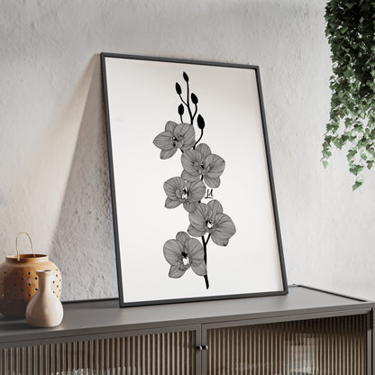 Elegant orchid line artwork - Framed.