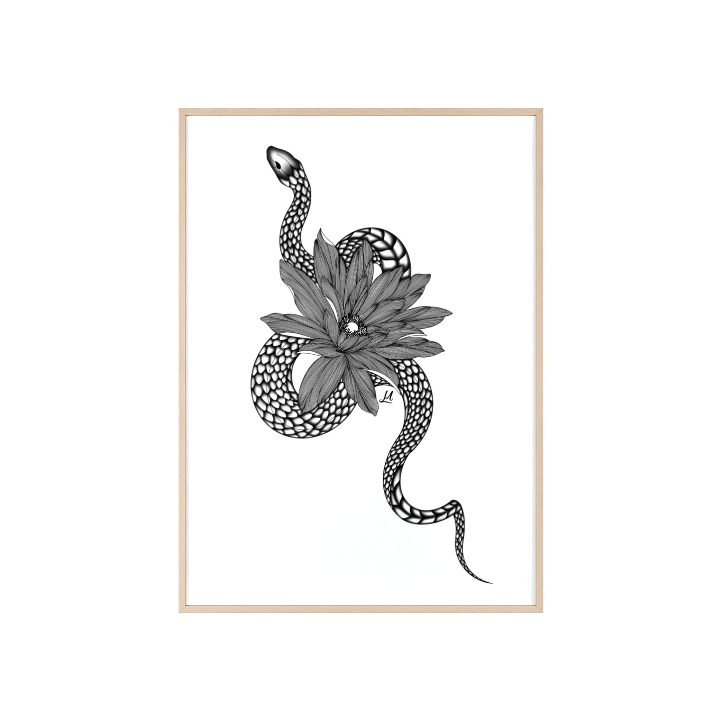 Serpent and flower artwork - Framed.