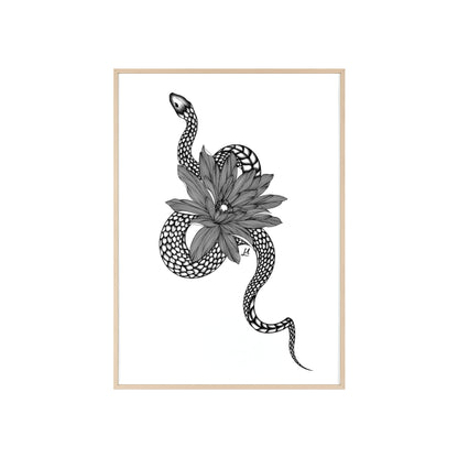 Serpent and flower artwork - Framed.