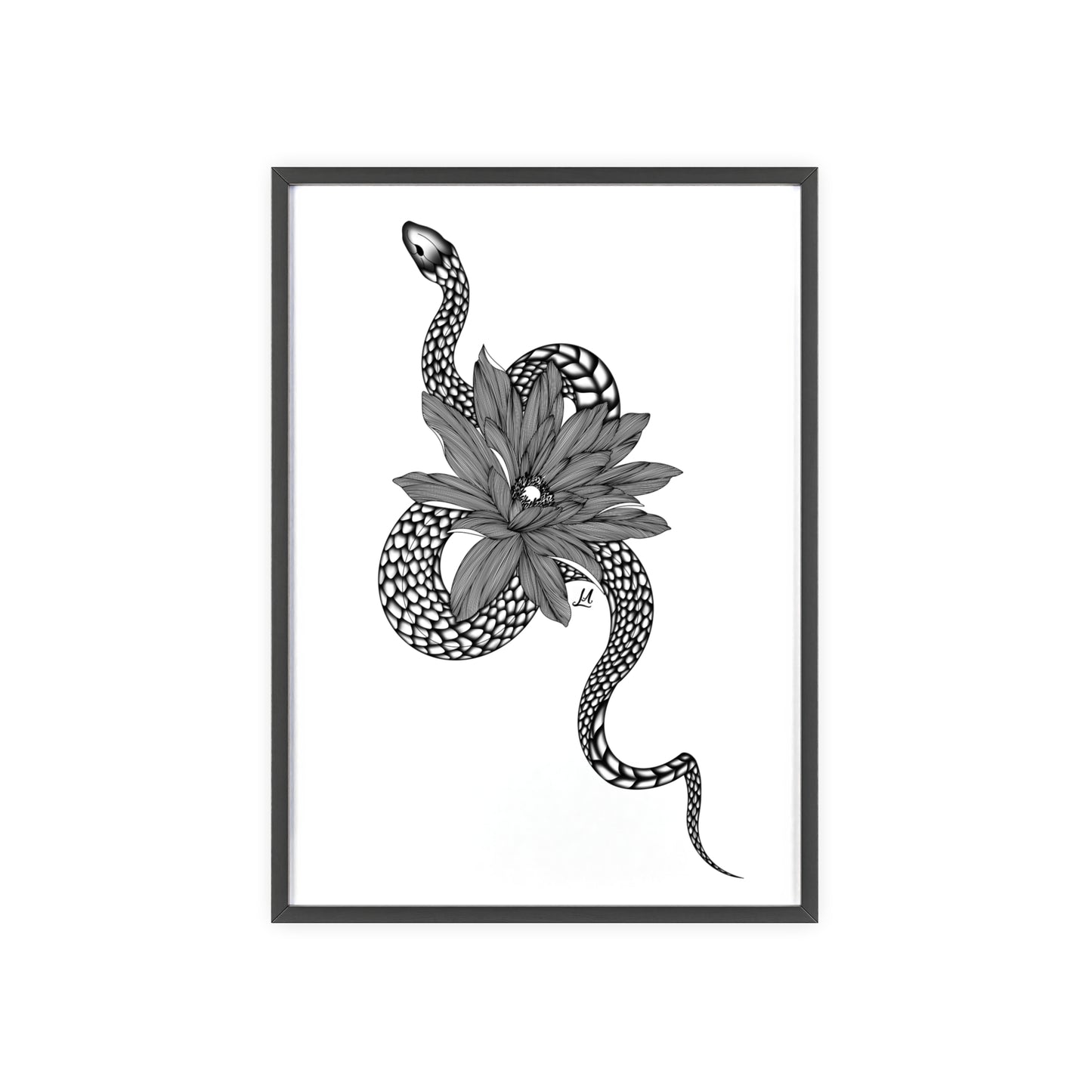 Serpent and flower artwork - Framed.