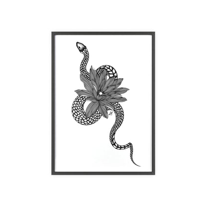Serpent and flower artwork - Framed.