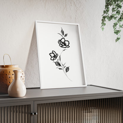 Black and white elegant flower artwork - Framed.