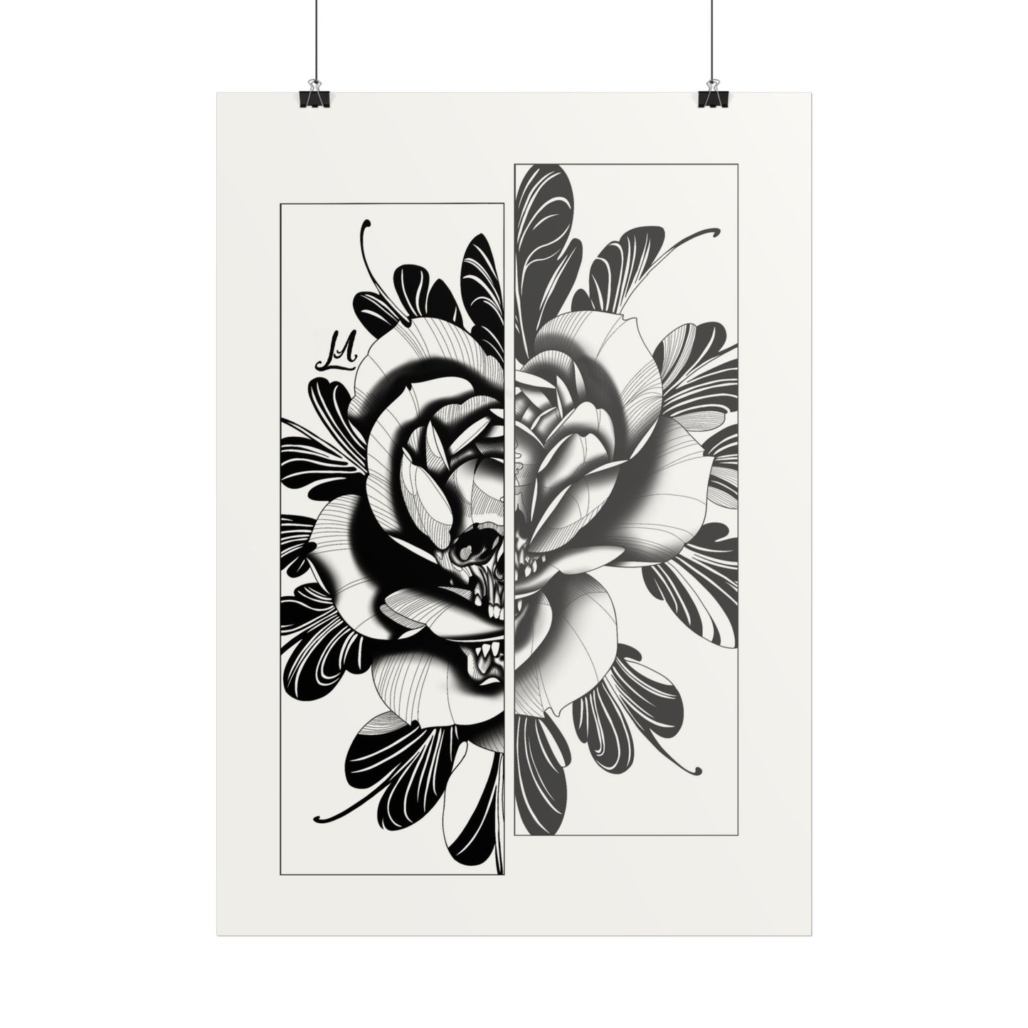 Black & White skull in rose