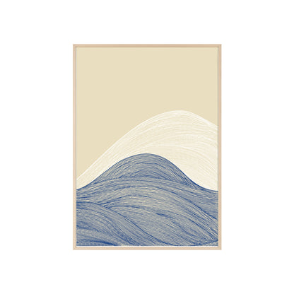 Coastal Waves Poster with Wooden Frame, Nautical Wall Art, Beach House Decor, Minimalist Print, Home Office Artwork