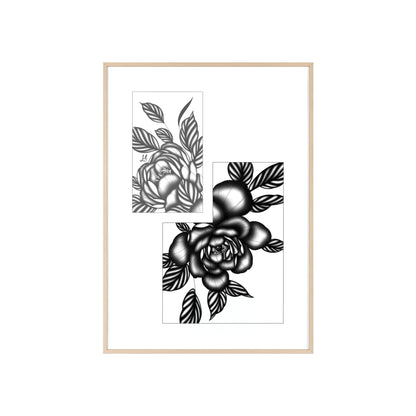Detailed floral artwork in a black and white setting - Framed.