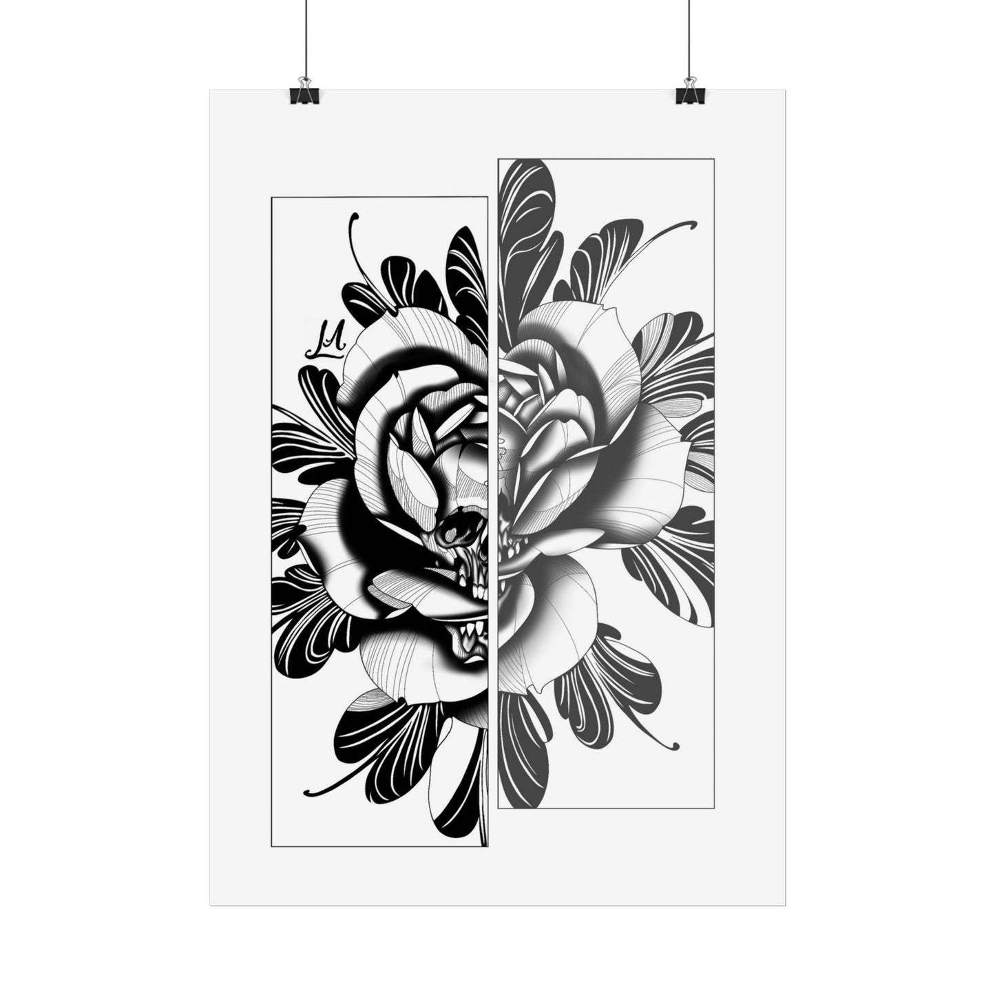 Black & White skull in rose