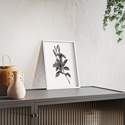 Elegant Floral Wall Art, Black and White Lily artwork - Framed.