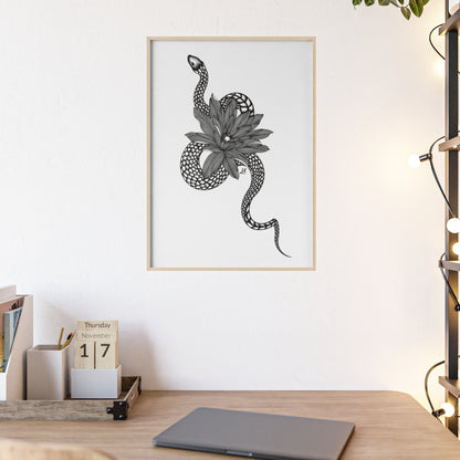 Serpent and flower artwork - Framed.