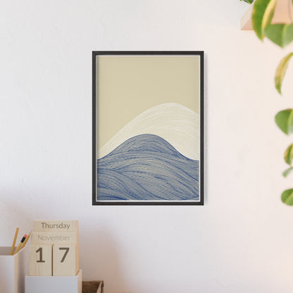 Coastal Waves Poster with Wooden Frame, Nautical Wall Art, Beach House Decor, Minimalist Print, Home Office Artwork