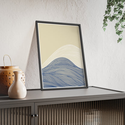 Coastal Waves Poster with Wooden Frame, Nautical Wall Art, Beach House Decor, Minimalist Print, Home Office Artwork