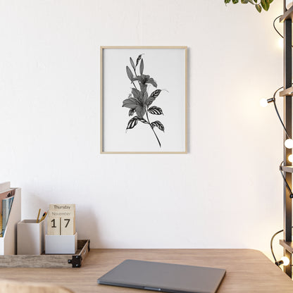 Elegant Floral Wall Art, Black and White Lily artwork - Framed.