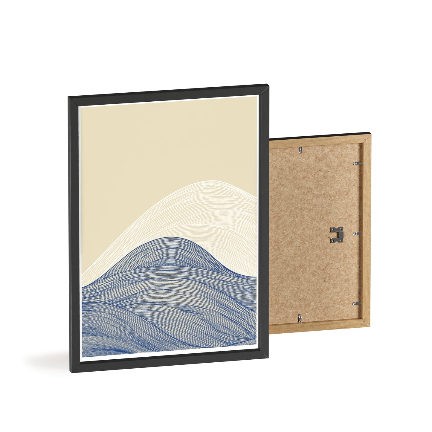 Coastal Waves Poster with Wooden Frame, Nautical Wall Art, Beach House Decor, Minimalist Print, Home Office Artwork