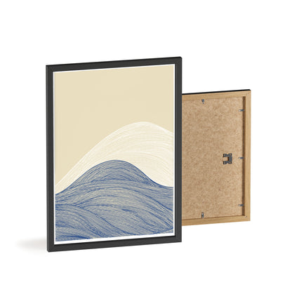 Coastal Waves Poster with Wooden Frame, Nautical Wall Art, Beach House Decor, Minimalist Print, Home Office Artwork