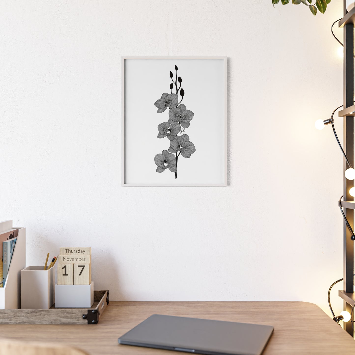 Elegant orchid line artwork - Framed.