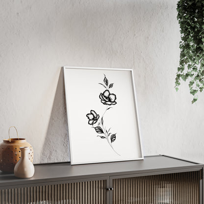 Black and white elegant flower artwork - Framed.