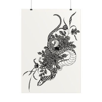 Botanical Serpent Wall Art, in black and white contrast shading.