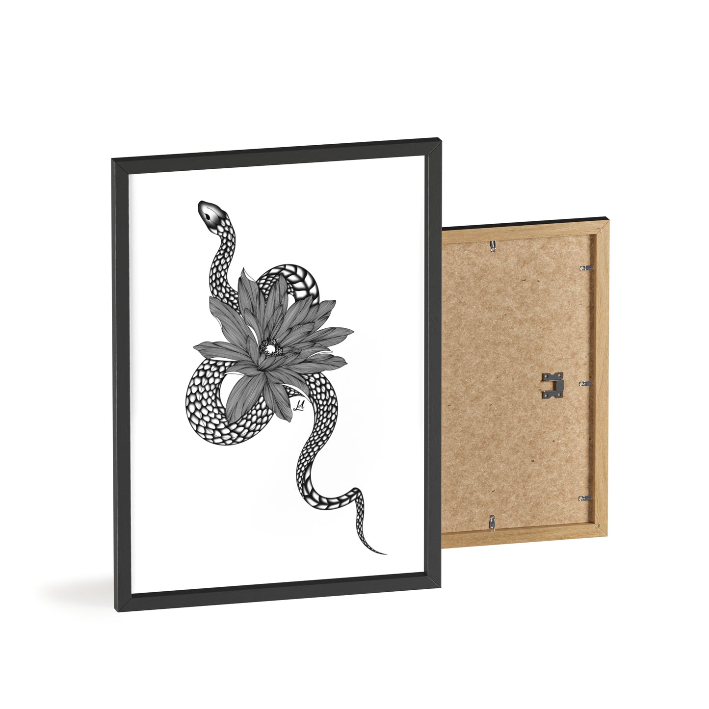 Serpent and flower artwork - Framed.