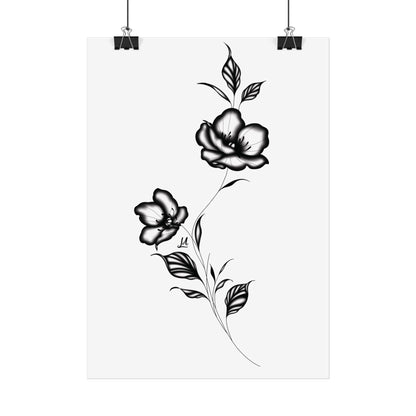 Black and white elegant flower artwork.