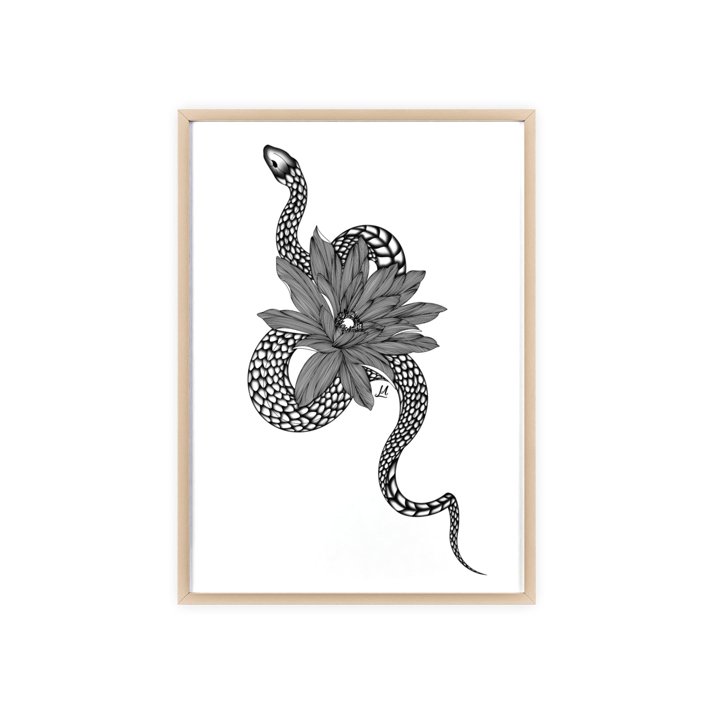 Serpent and flower artwork - Framed.
