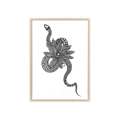 Serpent and flower artwork - Framed.