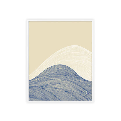 Coastal Waves Poster with Wooden Frame, Nautical Wall Art, Beach House Decor, Minimalist Print, Home Office Artwork