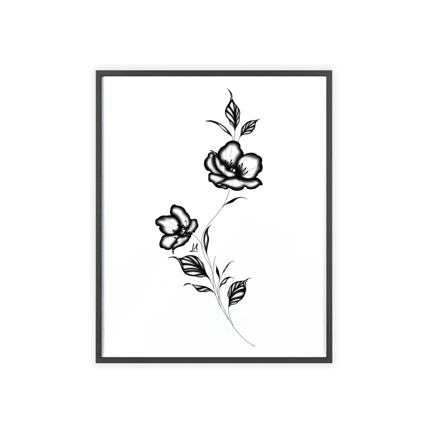 Black and white elegant flower artwork - Framed.