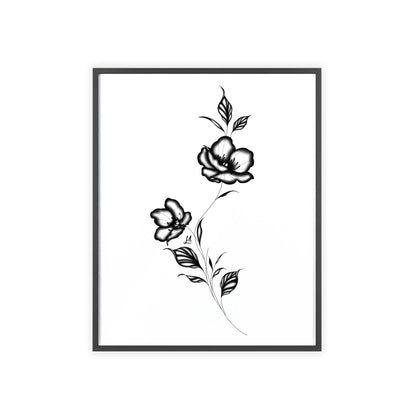 Black and white elegant flower artwork - Framed.