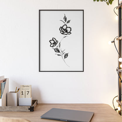 Black and white elegant flower artwork - Framed.