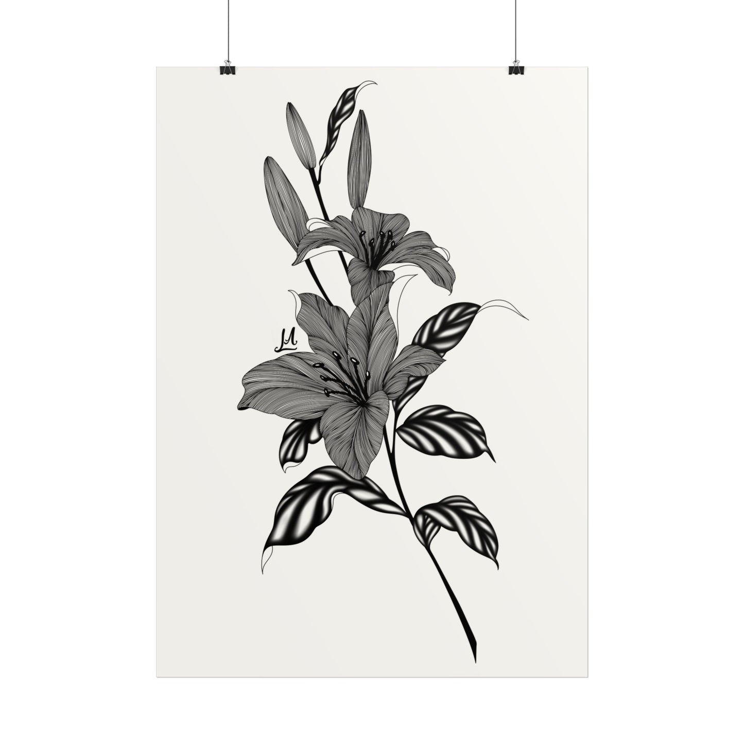 Elegant Floral Wall Art, Black and White Lily artwork.