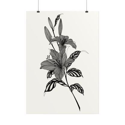 Elegant Floral Wall Art, Black and White Lily artwork.