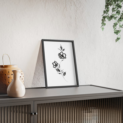 Black and white elegant flower artwork - Framed.