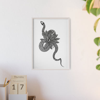Serpent and flower artwork - Framed.