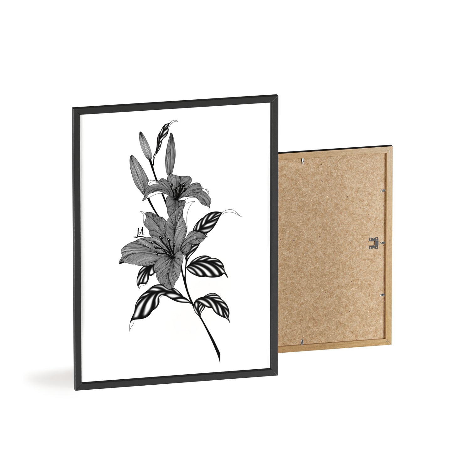 Elegant Floral Wall Art, Black and White Lily artwork - Framed.