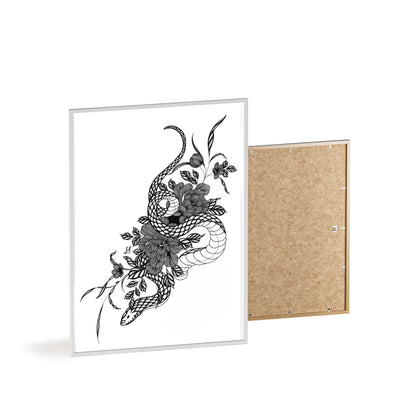 Botanical serpent wall art, in a black and white contrast shading - Framed.