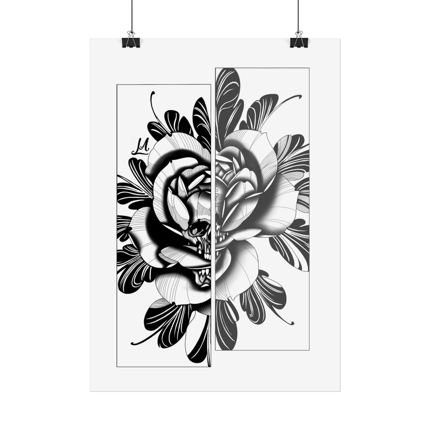 Black & White skull in rose