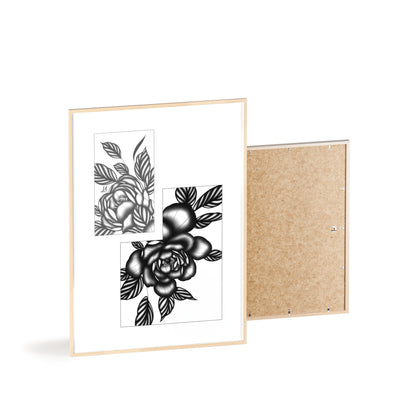 Detailed floral artwork in a black and white setting - Framed.