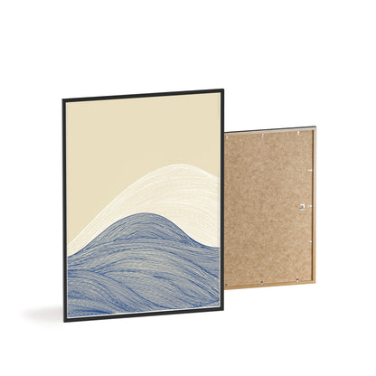 Coastal Waves Poster with Wooden Frame, Nautical Wall Art, Beach House Decor, Minimalist Print, Home Office Artwork