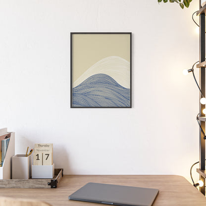 Coastal Waves Poster with Wooden Frame, Nautical Wall Art, Beach House Decor, Minimalist Print, Home Office Artwork