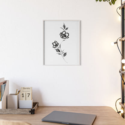 Black and white elegant flower artwork - Framed.