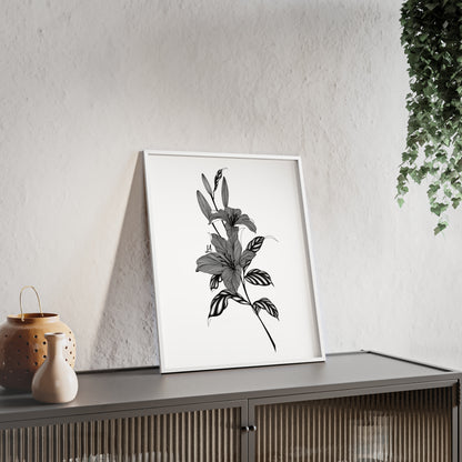 Elegant Floral Wall Art, Black and White Lily artwork - Framed.