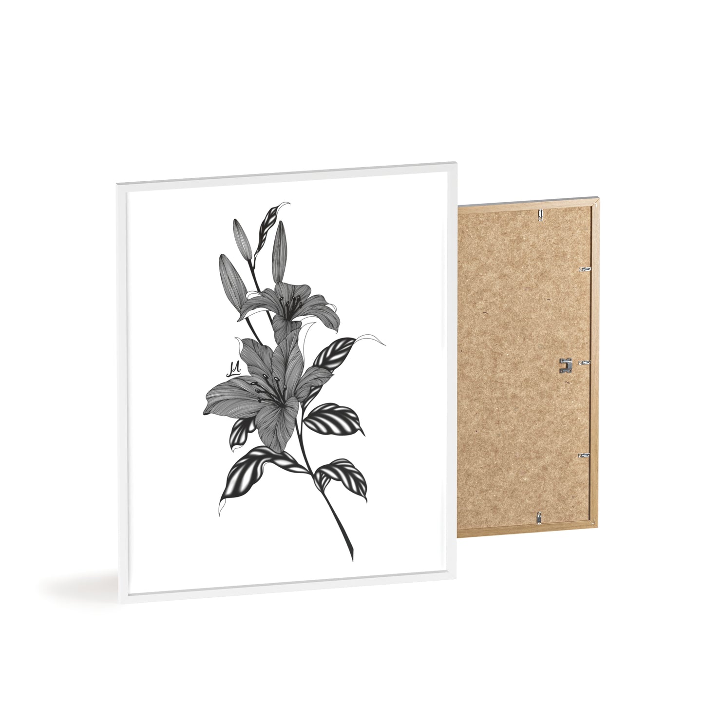 Elegant Floral Wall Art, Black and White Lily artwork - Framed.