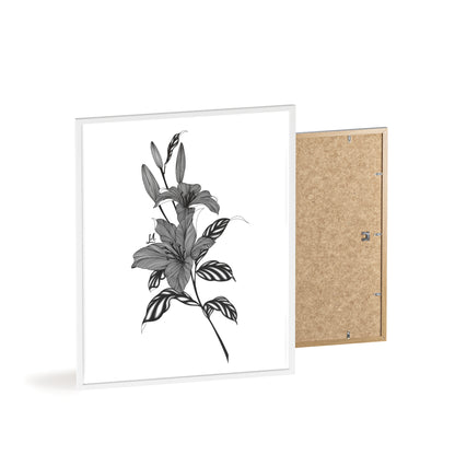 Elegant Floral Wall Art, Black and White Lily artwork - Framed.