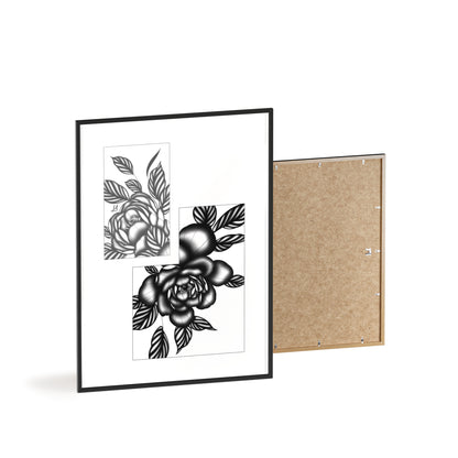 Detailed floral artwork in a black and white setting - Framed.