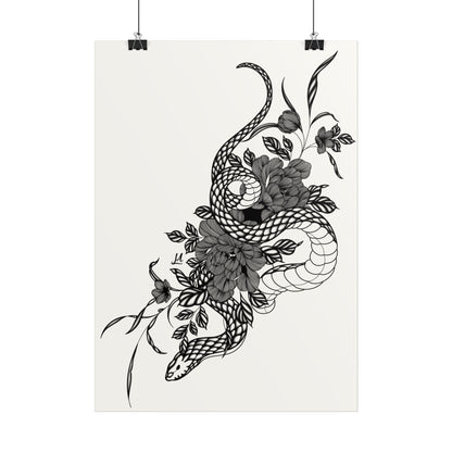 Botanical Serpent Wall Art, in black and white contrast shading.