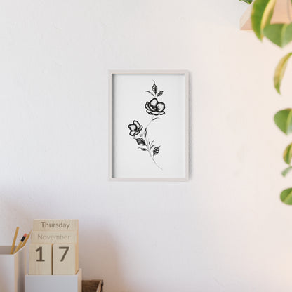 Black and white elegant flower artwork - Framed.