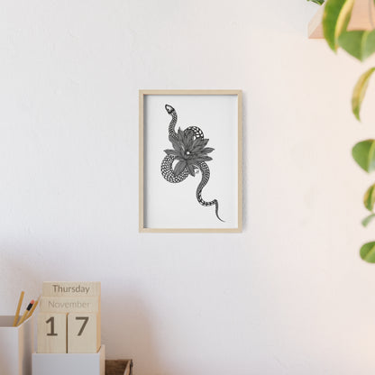 Serpent and flower artwork - Framed.