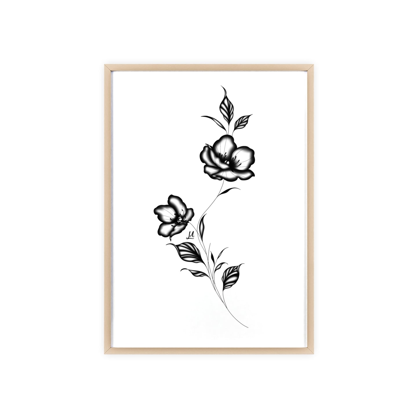 Black and white elegant flower artwork - Framed.