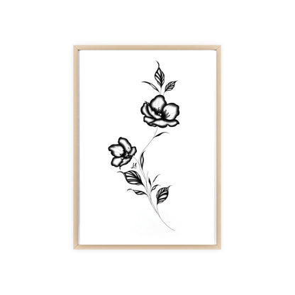 Black and white elegant flower artwork - Framed.