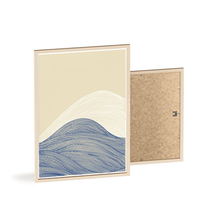 Coastal Waves Poster with Wooden Frame, Nautical Wall Art, Beach House Decor, Minimalist Print, Home Office Artwork